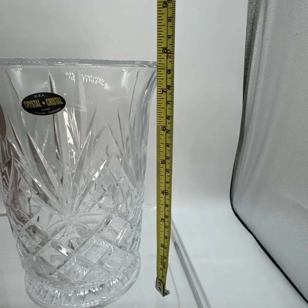 DePlomb Lead Cut Crystal Vase Pineapple Floral Diamond Design 24% VTG USA 7.5